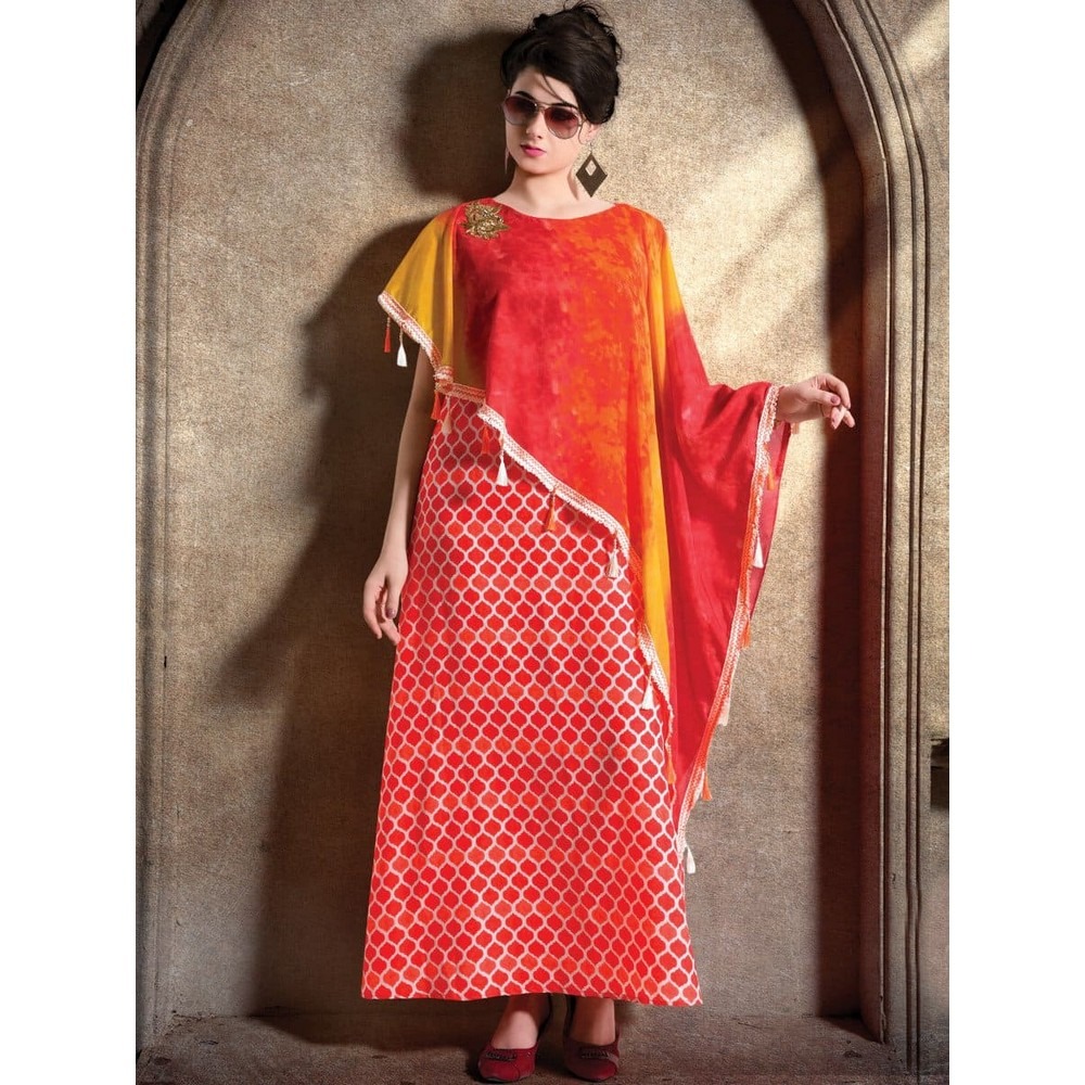Heat Pleated Sequinned Anarkali Long Kurti in Georgette with Cape...